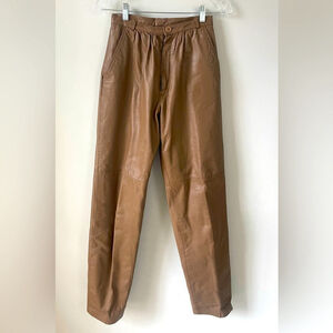 VINTAGE, Toff’s, light brown leather pants, size 6, satin lined, straight leg